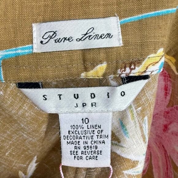 Y2K Vintage STUDIO JPR Linen Maxi Skirt Hibiscus Monstera Leaf Tropical Print 10 - Picture 5 of 6